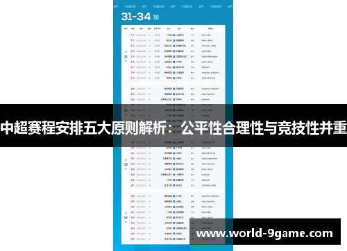 中超赛程安排五大原则解析：公平性合理性与竞技性并重